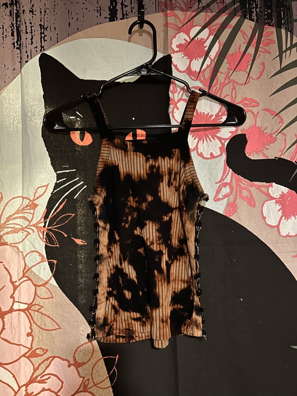 Tie-Dye Ribbed Lace-Up Tank Top - Black & Brown